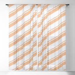 [ Thumbnail: Brown & White Colored Lines/Stripes Pattern Sheer Curtain ]