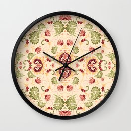 autumnal yellow orange red floral bold paisley flower bohemian  Wall Clock