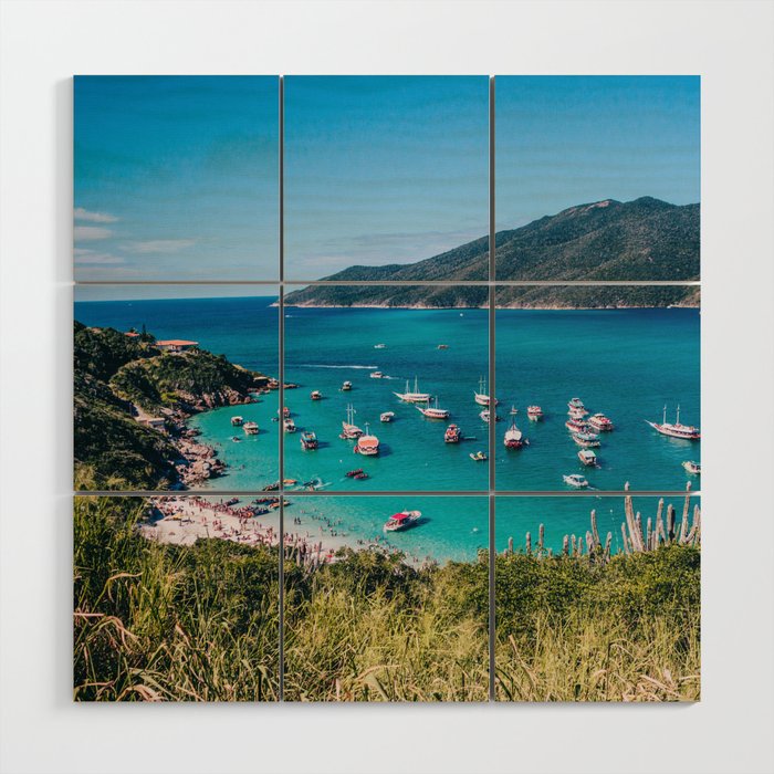Brazil Photography - Bay With Turquoise Water And Boats Wood Wall Art