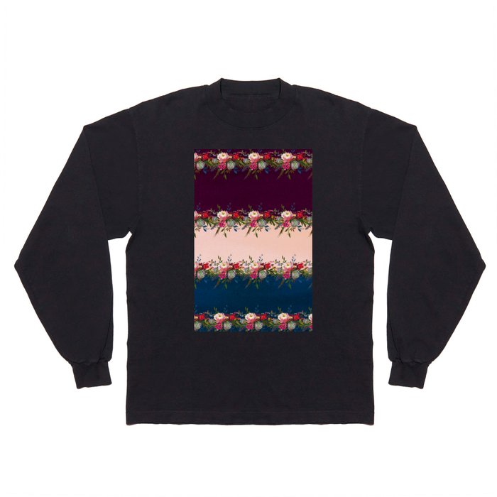 Geometric watercolor navy blue burgundy coral pink floral  Long Sleeve T Shirt
