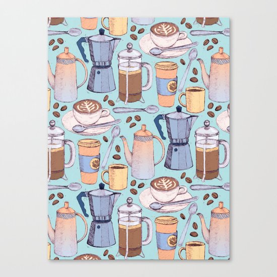 Coffee Love on Blue Canvas Print