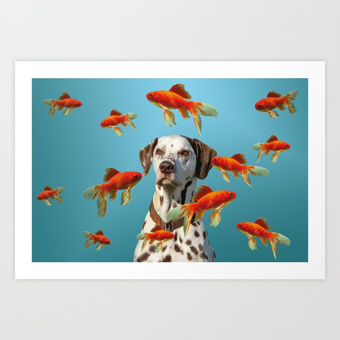 Dalmatian Dog with goldfishes Art Print