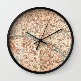 Vintage Map of Paris Wall Clock
