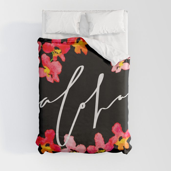 Abstract Aloha Orchid Lei - Orange Black Duvet Cover