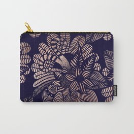 Elegant Rose Gold Floral Drawings on Navy Blue Carry-All Pouch