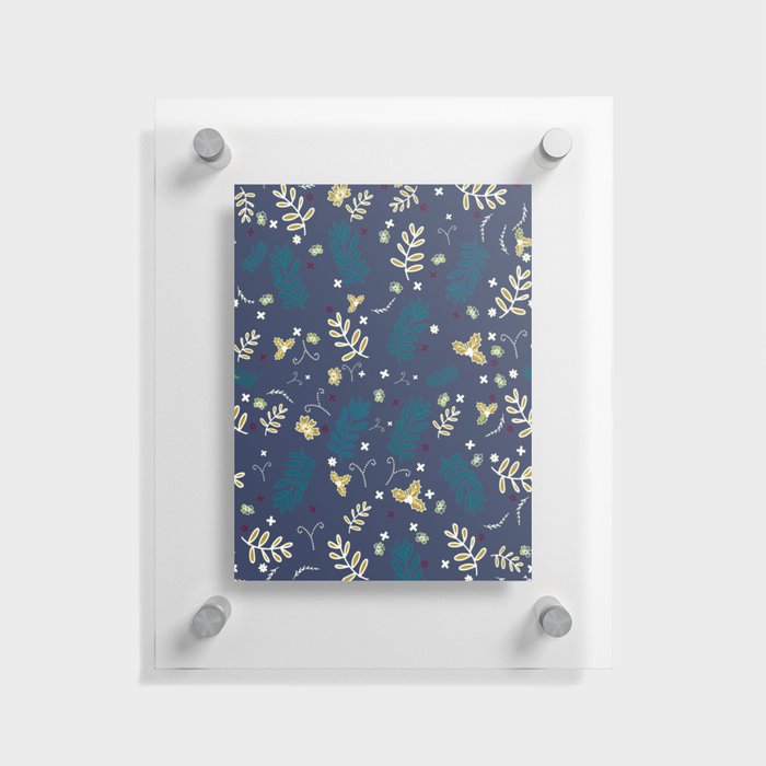 Deep Blue Plants abstract pattern art design Floating Acrylic Print