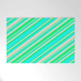 [ Thumbnail: Green, Aqua, and Tan Colored Stripes/Lines Pattern Welcome Mat ]