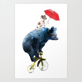 Bear with cute dog on the bike Art Print