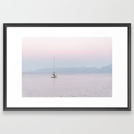 Boat Sunset Pink Crete, Greece | Travel Photography Art Pink Colors Framed Art Print