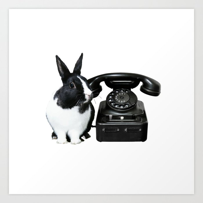 Bunny Rabbit old antique rotary black Phone #rabbit #bunny #phone Art Print