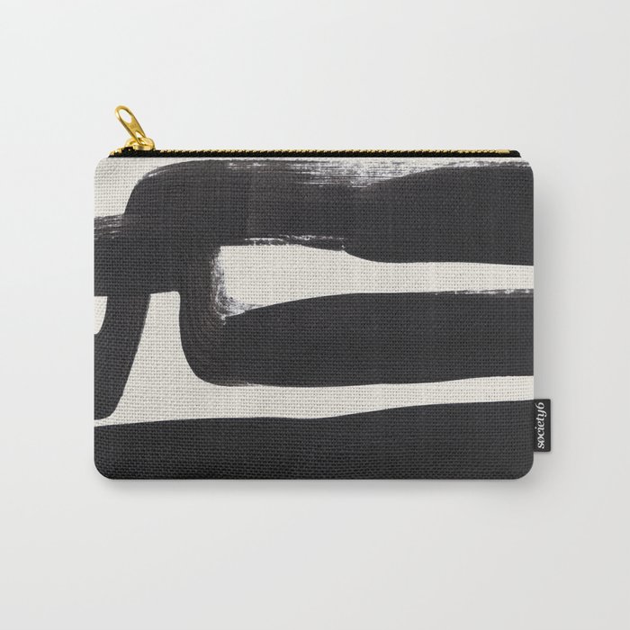 Mid Century Modern Minimalist Abstract Art Brush Strokes Black & White Ink Art Ancient Stripes Carry-All Pouch