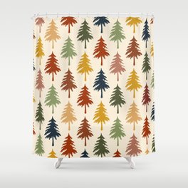 Colorful retro pine forest 3 Shower Curtain