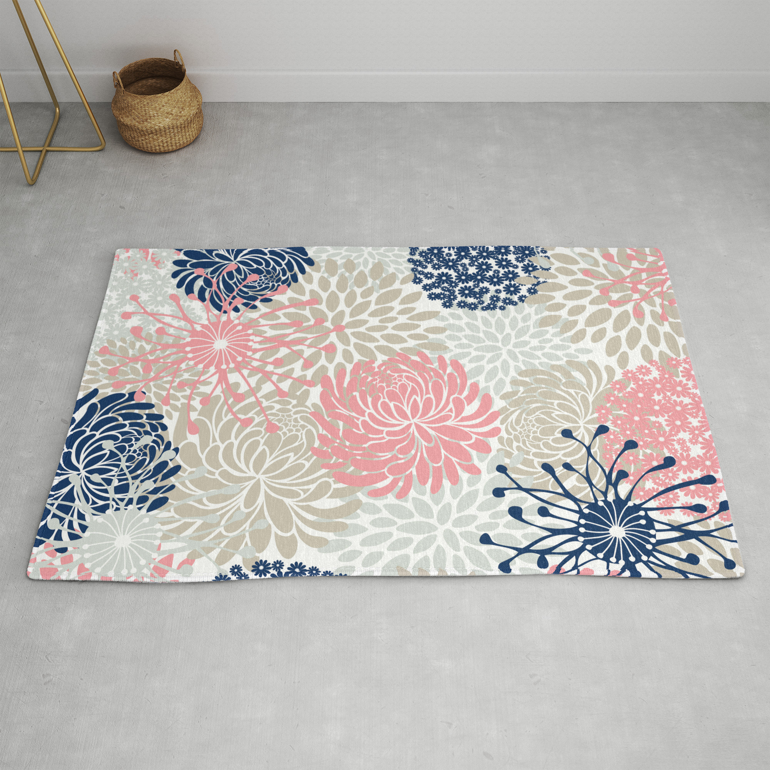 Blush Pink Navy Blue Gray Beige Rug, Pink And Gray Rug