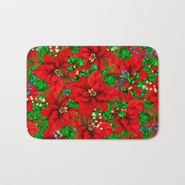 Red Poinsettias Bath Mat | Poinsettia, Pattern, Nature, Seamless, Decorative, Painting, Santaclausflower, Watercolor, Flower, Holiday 