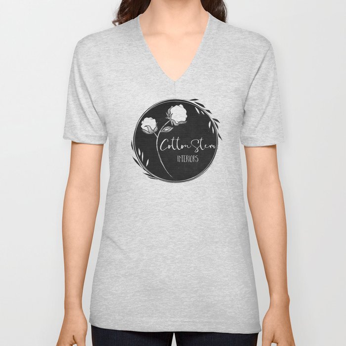 Cotton Stem Logo V Neck T Shirt | Drawing, Digital, Ink-pen, Farmhouse, Farmhouse-style, Black-and-white, Cotton-stem, Wreath, Cotton, Feminine