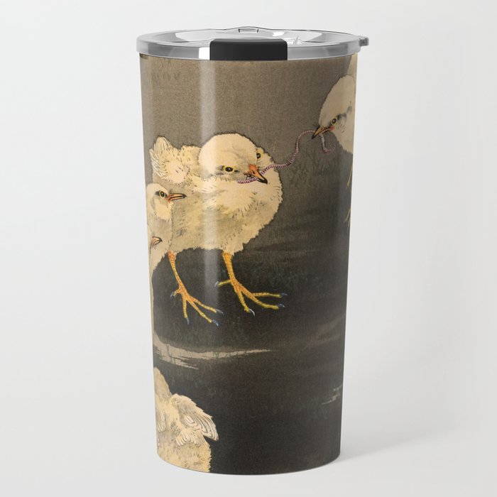 Chicks and a Worm, 1900 by Ohara Koson Travel Mug