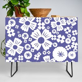 Retro Periwinkle and White Daisy Flowers Credenza