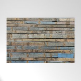 distressed wood wall - Blue and brown planks Welcome Mat