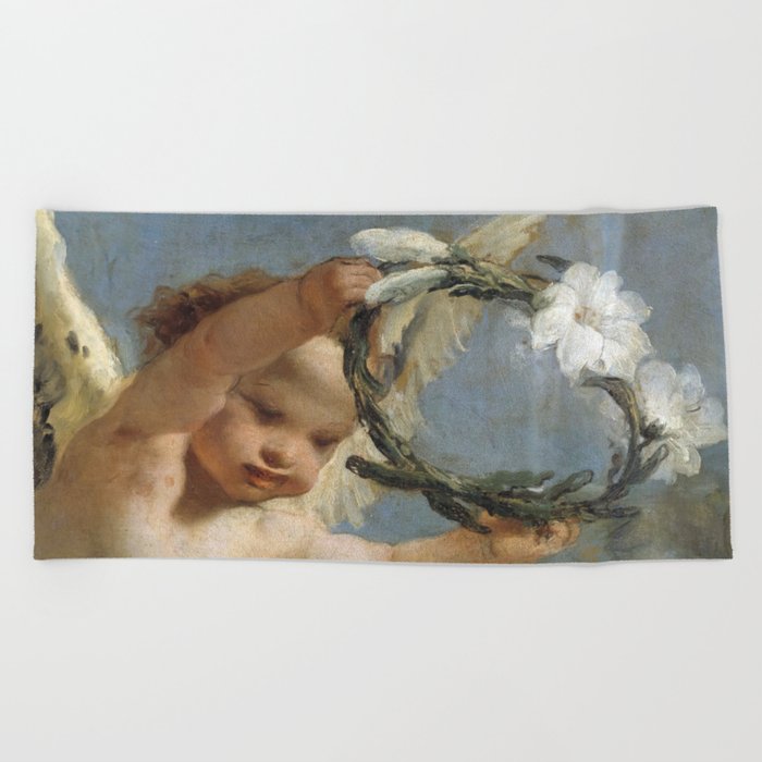 Angel with a Crown of Lilies Beach Towel