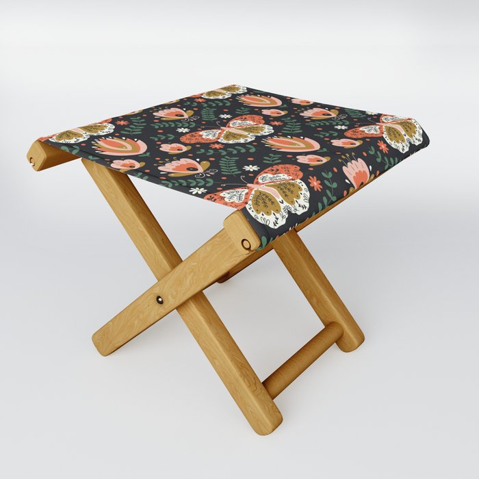 Folk Art Butterfly and Flowers  Folding Stool