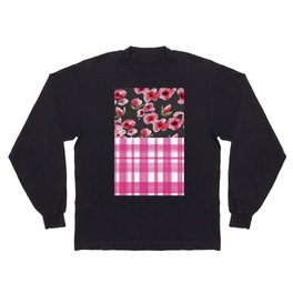 Modern Black White Hot Pink Watercolor Floral Plaid Long Sleeve T-shirt