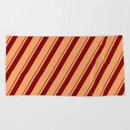 [ Thumbnail: Brown & Maroon Colored Lined Pattern Beach Towel ]