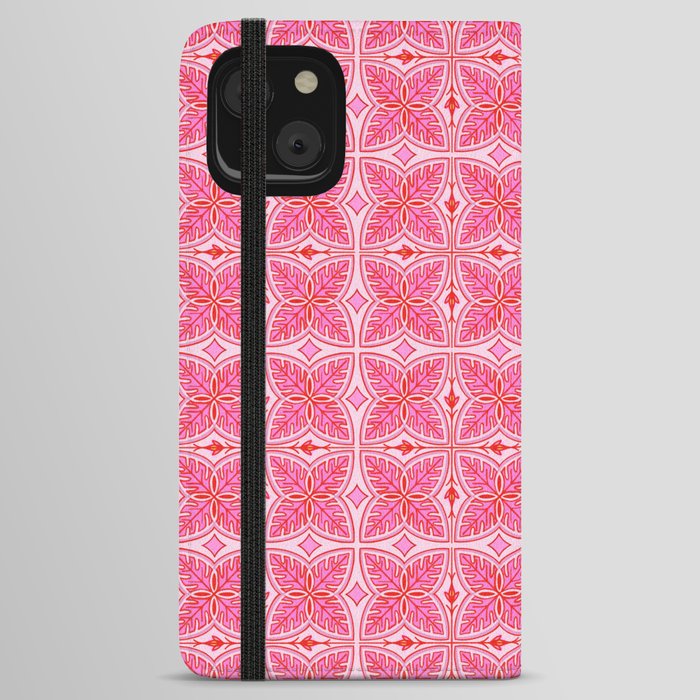 Pretty Pink Tropical Leaves Mini iPhone Wallet Case