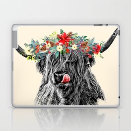 Baby Highland Cow with Flowers Crown Laptop Skin