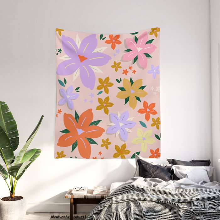 Les Fleurs, 04 - Abstract Retro Floral Print Preppy Colorful Aesthetic  Flowers Wall Tapestry by Daily Regina Designs