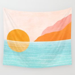Island Sunset Abstract Landscape Wall Tapestry