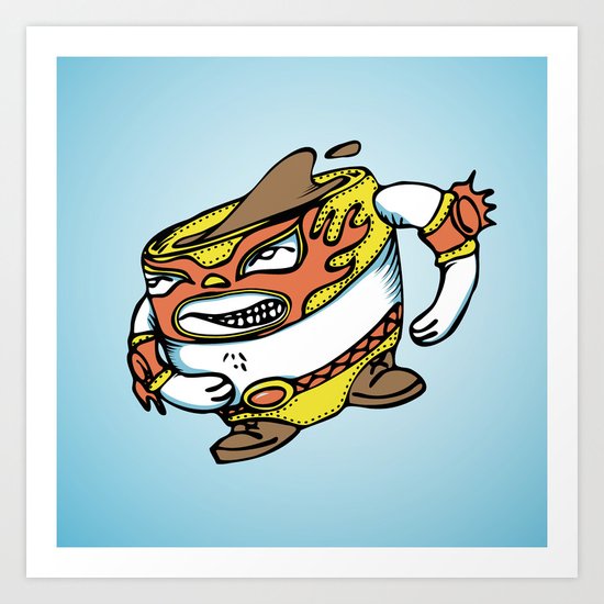 The flying luchador mug of coffee Art Print