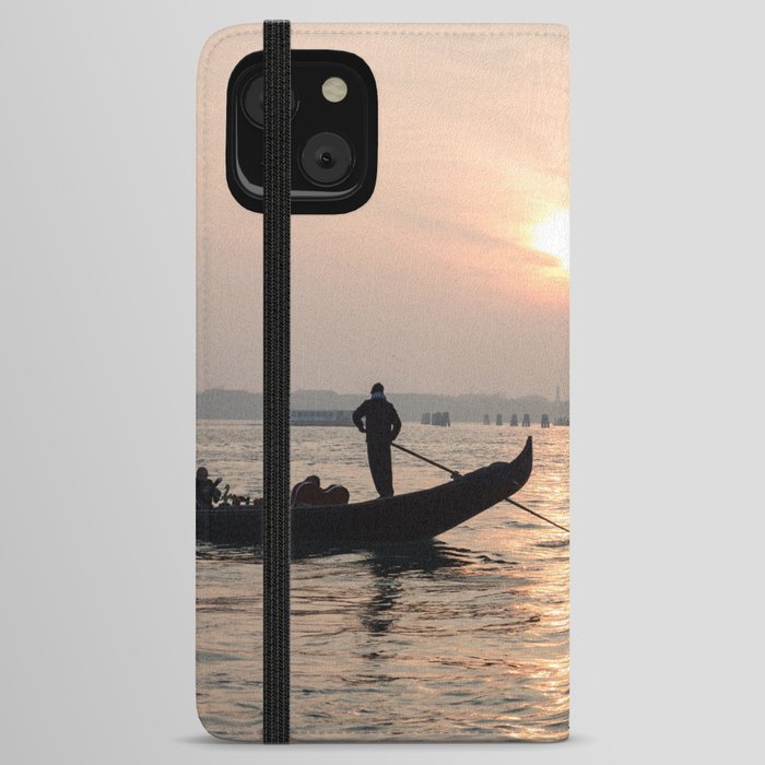 Italy Photography - Row Boat Rowing Beside Venice iPhone Wallet Case