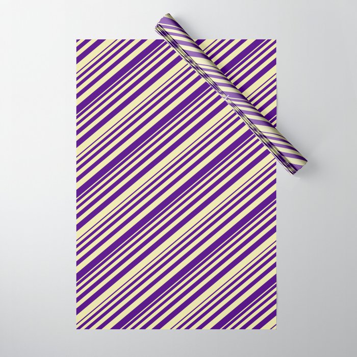 Indigo and Pale Goldenrod Colored Lined Pattern Wrapping Paper