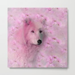 PINK WOLF FLOWER SPARKLE Metal Print | Saundramylesart, Wolves, Pinkflower, Wolf, Pastel, Whitewolf, Pinkanimal, Pinkwolf, Pastelwolf, Floral 