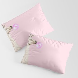 Playful Llama Chewing Bubble Gum in Pink Pillow Sham