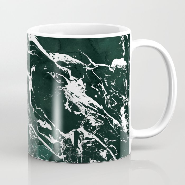 Dark green forest watercolor white marble christmas pattern Coffee Mug