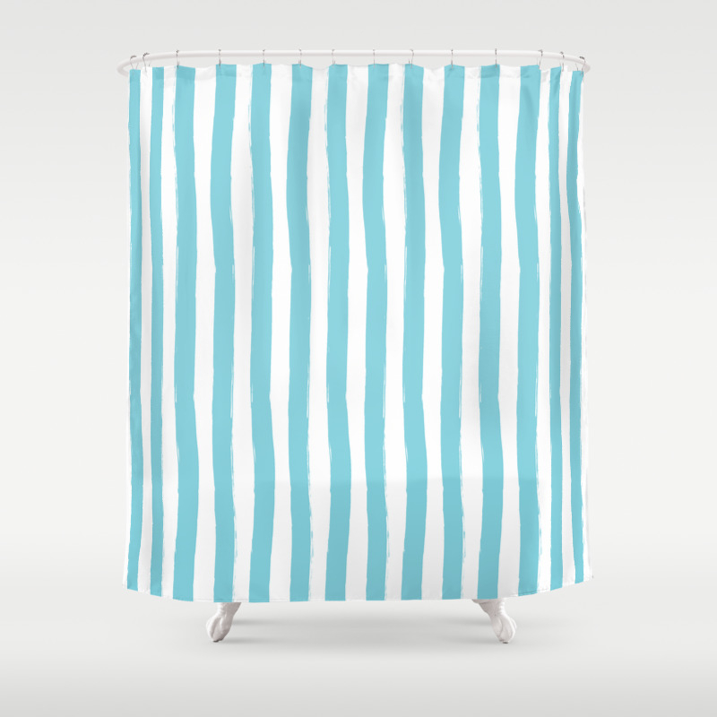 Turquoise And White Cabana Stripes Palm Beach Preppy Shower Curtain