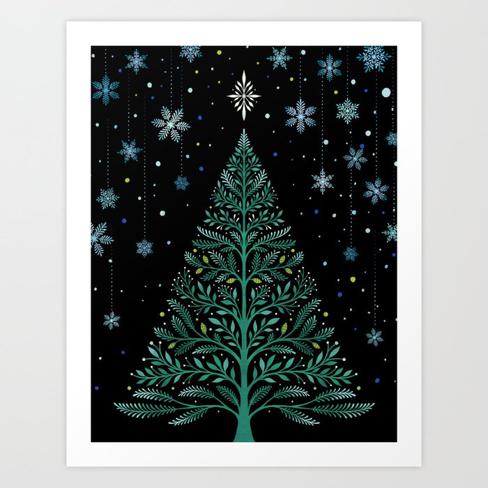Christmas Night Tree-Snowy Art Print