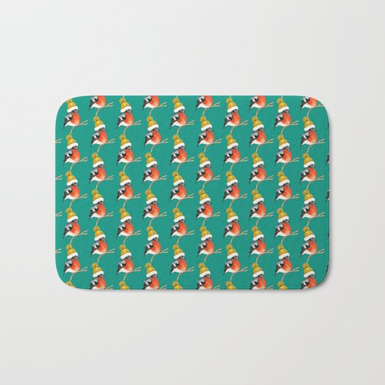 Christmas Bird Bullfinch Bath Mat