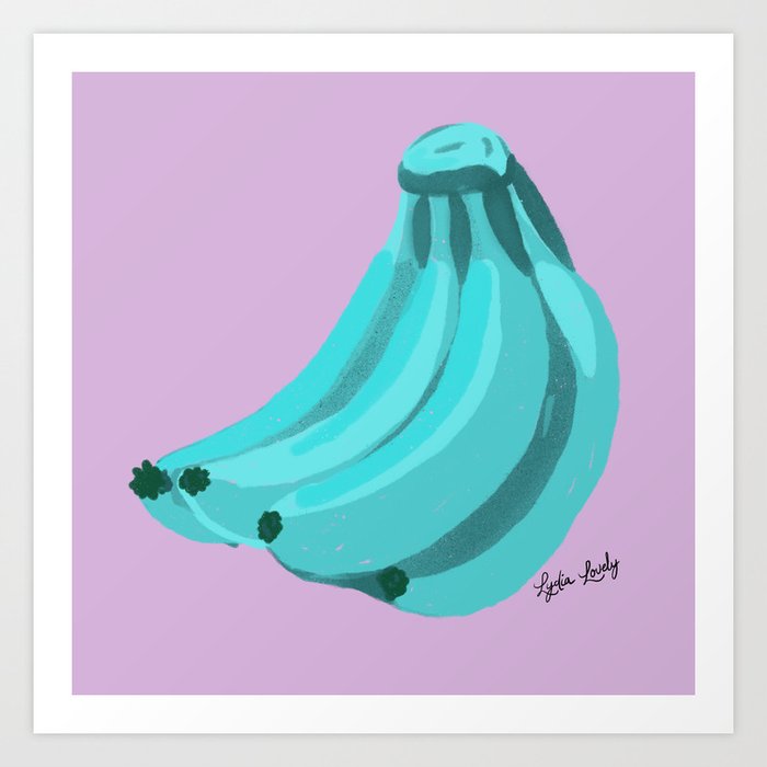 Banana teal- lilac background Art Print
