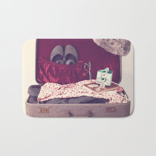 Vintage Journey Suitcase (Hers) (Retro and Vintage Still Life Photography) Bath Mat