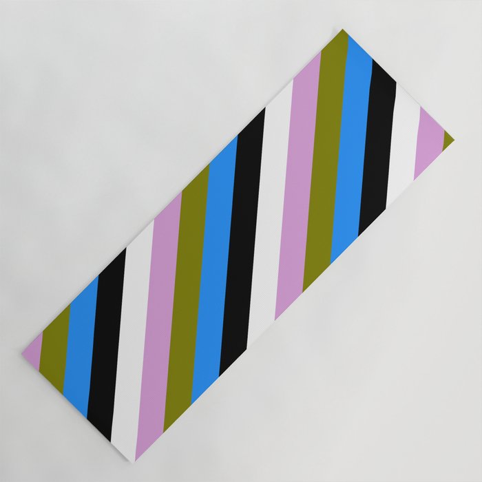 Eye-catching Plum, Green, Blue, Black, and White Colored Stripes Pattern Yoga Mat