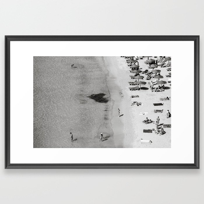 Beach Day in the Mediterranean - Black & White Art Prints Framed Art Print