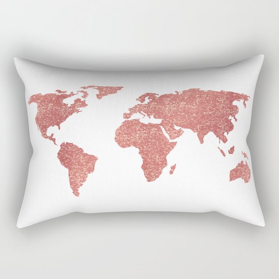 World Map Rose Gold Glitter Rectangular Pillow