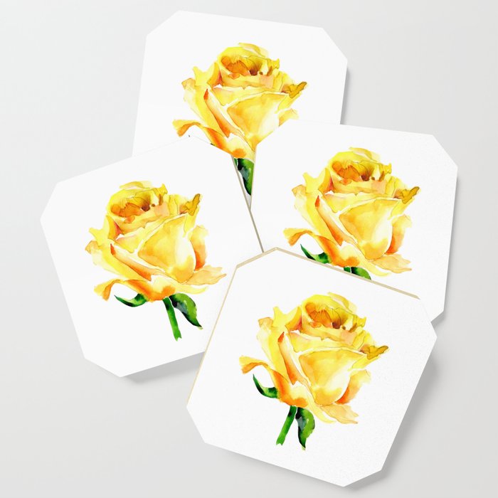 Single Yellow Rose Watercolour Painting Coaster By Context Society6