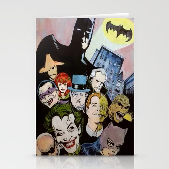 Bat man, Superhero , retro, Joker, painting, comic, Stationery Cards
