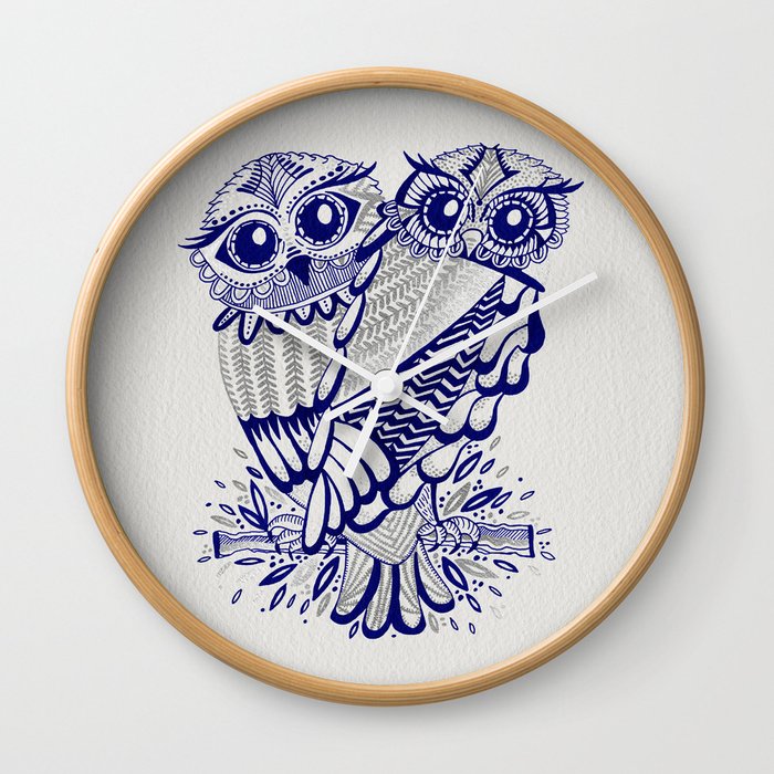 Owls – Silver & Navy Wall Clock