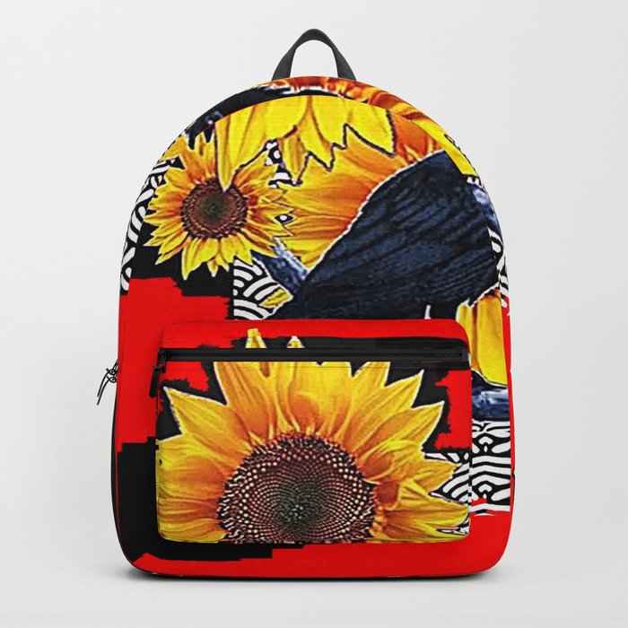 WESTERN  BLACK CROW SUNFLOWERS RED ABSTRACT Backpack