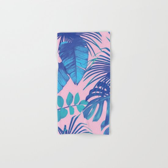 tropical leaf pattern pink Hand & Bath Towel