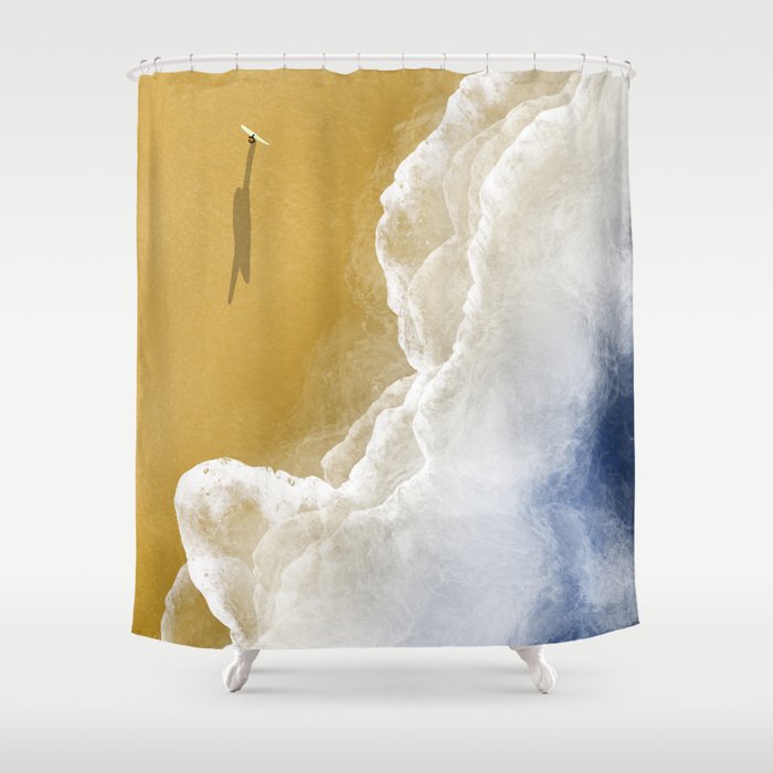 Surfer On The Beach From Above  Shower Curtain